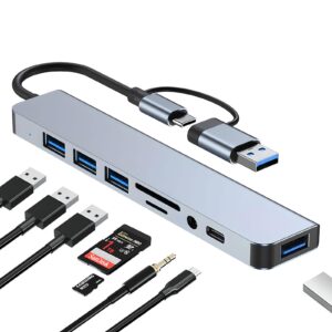 Adaptador Hub USB-C 8 em 2 Com USB 3.0, USB 2.0 e Leitor de Cartões SD/TF