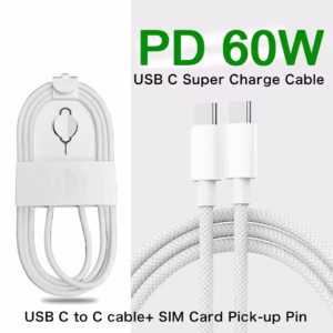 Selas Loja Online de Produtos Diversos 158 Cabo USB-C para USB-C 60W (Revestimento em Tecido) – Carregamento Rápido