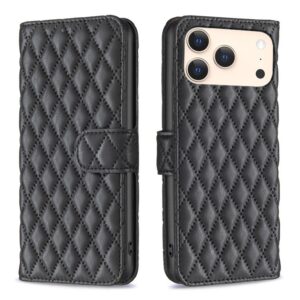 Selas Loja Online de Produtos Diversos 158 Capa Tipo Carteira de Couro com Aba para iPhone 17 Pro Max Diamond Lattice (Preta)
