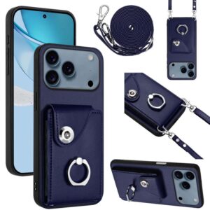 Selas Loja Online de Produtos Diversos 154 Capa de Celular com Alça Longa e Bolsa para Cartão Organ Card Bag para iPhone 17 Pro Max (Azul)