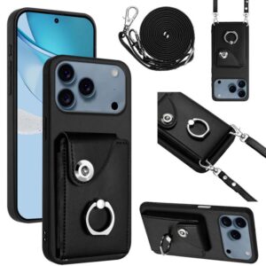 Selas Loja Online de Produtos Diversos 155 Capa de Celular com Alça Longa e Bolsa para Cartão Organ Card Bag para iPhone 17 Pro Max (Preta)