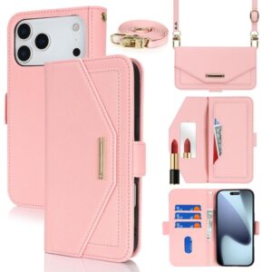 Selas Loja Online de Produtos Diversos 156 Capa de celular transversal em couro com textura cruzada para iPhone 17 Pro Max (Rosa)
