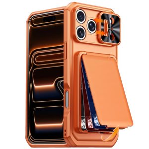 Selas Loja Online de Produtos Diversos 152 Capa Híbrida Antichoque com Porta-Cartão e Proteção de Câmara para iPhone 17 Pro Max – Laranja